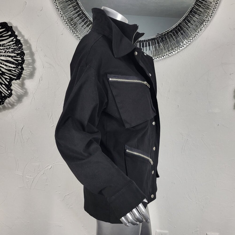 NWT~$295~I AM GIA~S/M~BLACK MILITARY UTILITY CARGO DENIM JEAN JACKET COAT - Picture 6 of 16